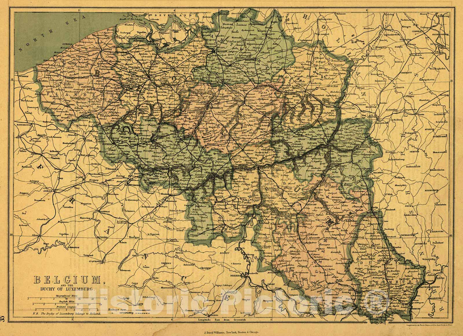 Historic Map : 1873 Belgium and the Duchy of Luxemburg : Vintage Wall Art