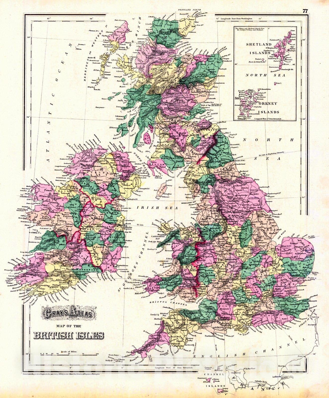 Historic Map : 1874 Gray's Atlas Map of the British Isles : Vintage Wall Art