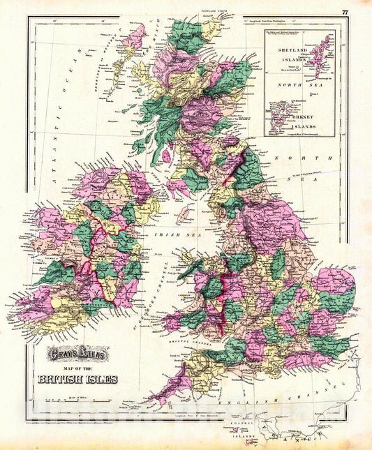 Historic Map : 1874 Gray's Atlas Map of the British Isles : Vintage Wall Art