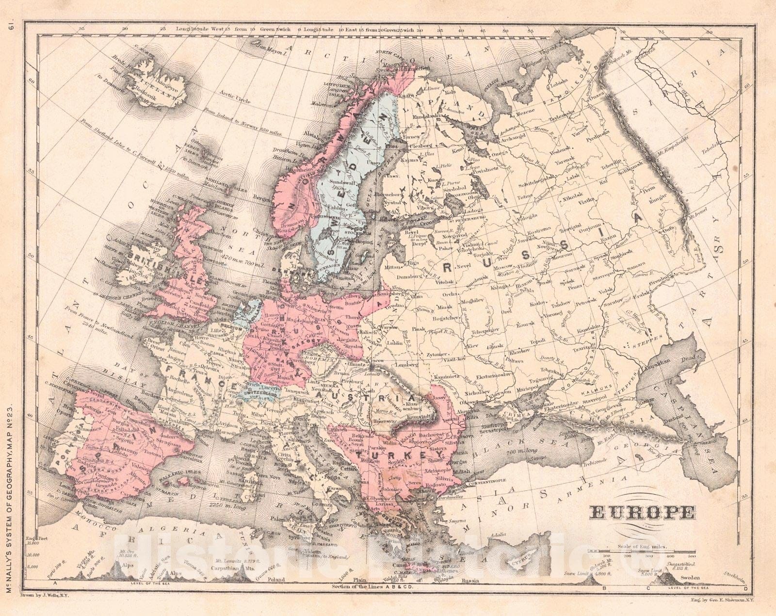 Historic Map : 1876 Europe : Vintage Wall Art