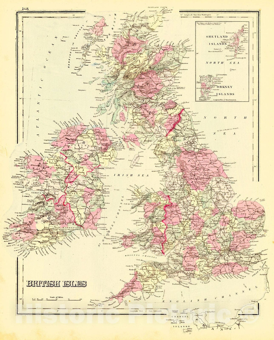 Historic Map : 1877 British Isles : Vintage Wall Art