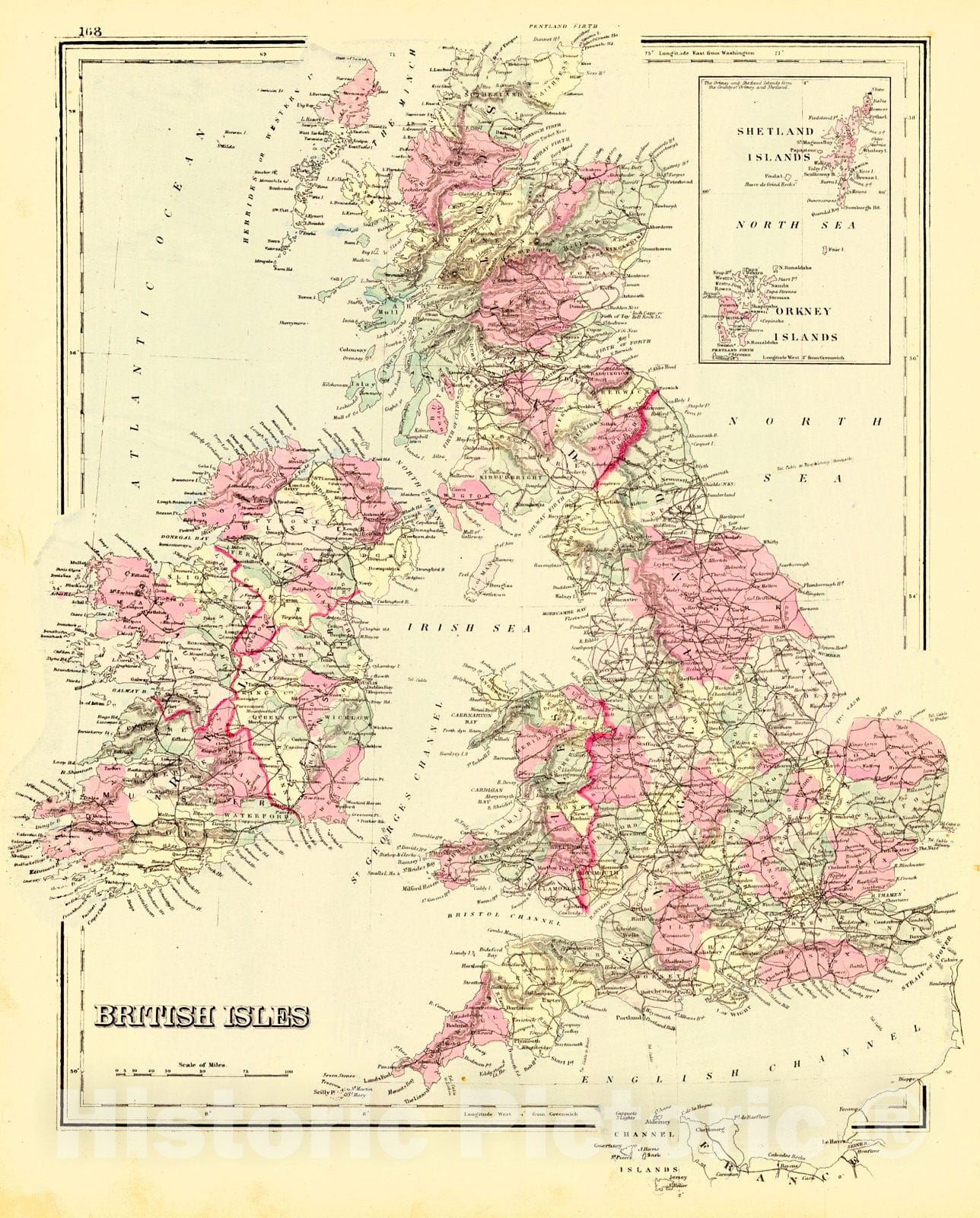 Historic Map : 1877 British Isles : Vintage Wall Art