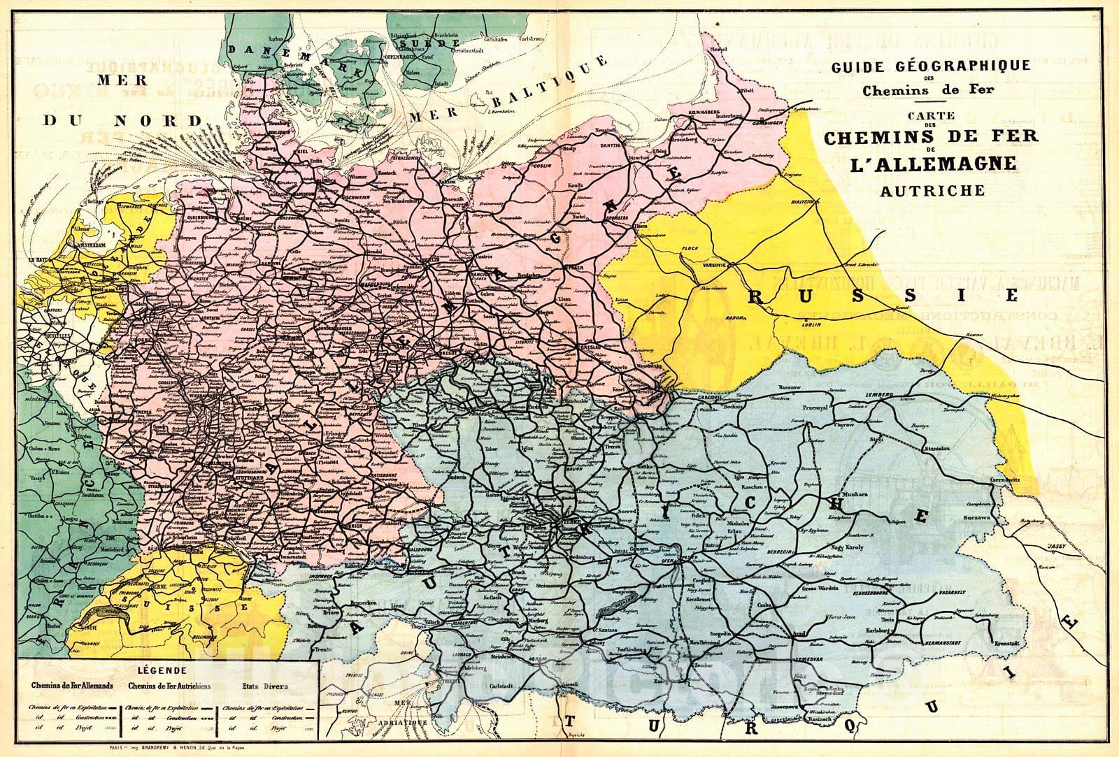 Historic Map : 1879 Carte des Chemis de Fer de L'Allemagne : Vintage Wall Art