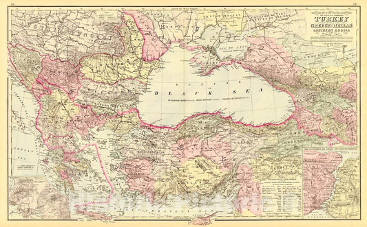 Historic Map : 1879 Gray's Map of the Countries Surronding The Black Sea: Comprising Turkey in Europe and Part of Turkey in Asia, Greece, Southern Russia, etc.  : Vintage Wall Art