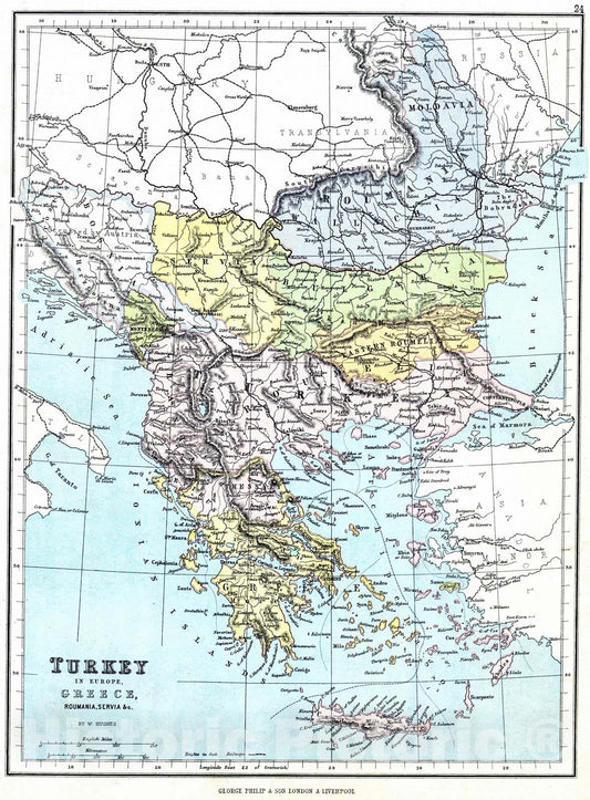 Historic Map : 1880 Turkey in Europe, Greece, Roumania, Servia, etc. : Vintage Wall Art