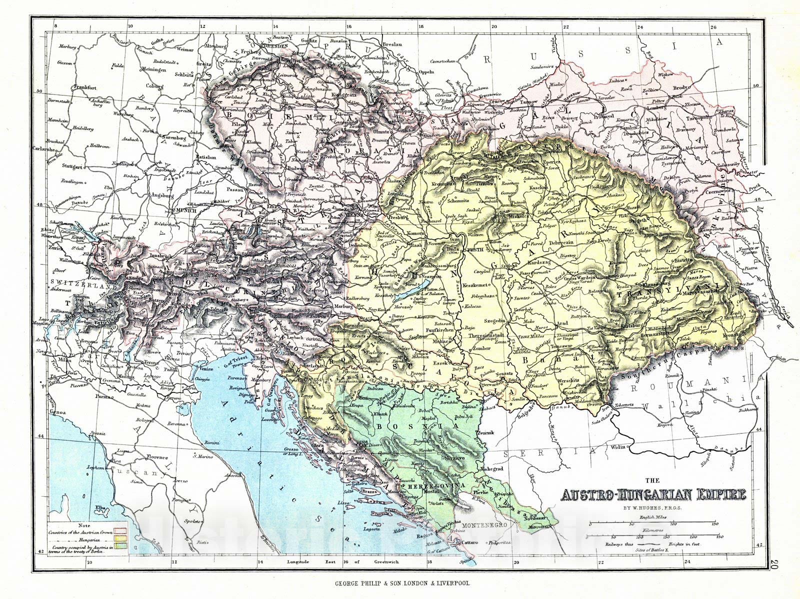 Historic Map : 1880 The Austro-Hungarian Empire : Vintage Wall Art
