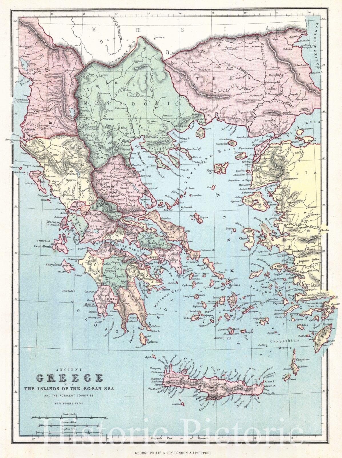 Historic Map : 1880 Ancient Greece with the Islands of the Aegaen Sea : Vintage Wall Art