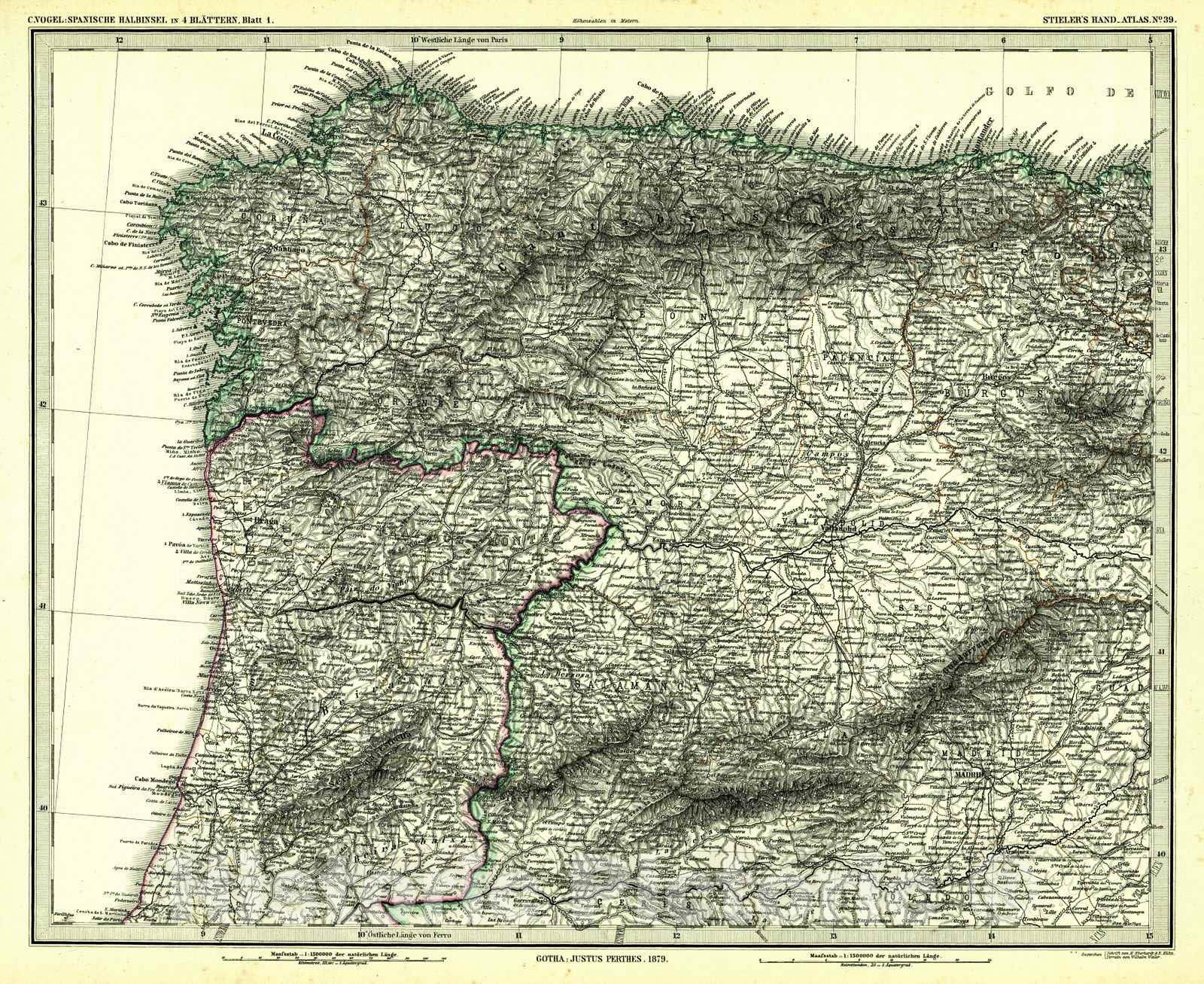Historic Map : 1881 Spanien und Portugal in 4 Bl&auml;ttern : Vintage Wall Art
