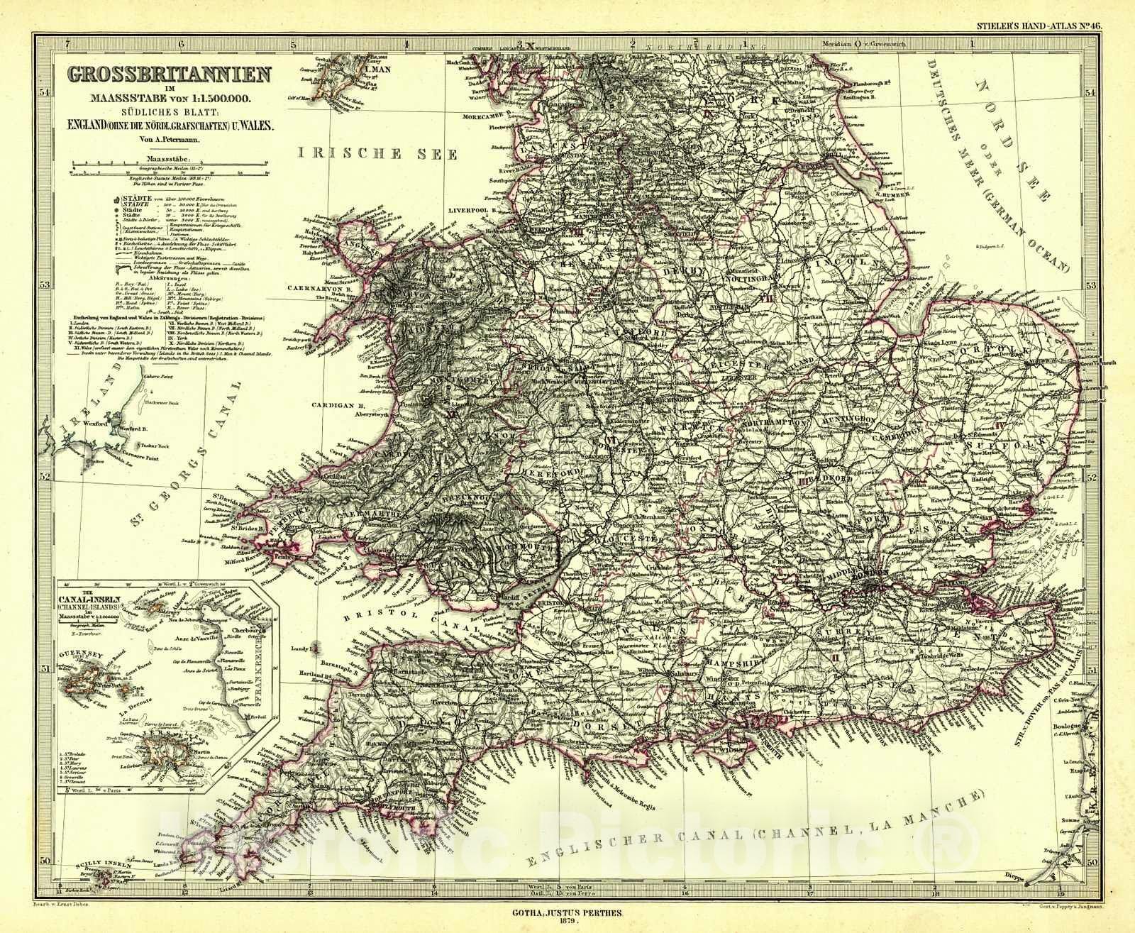 Historic Map : 1881 Grossbritannien : Vintage Wall Art