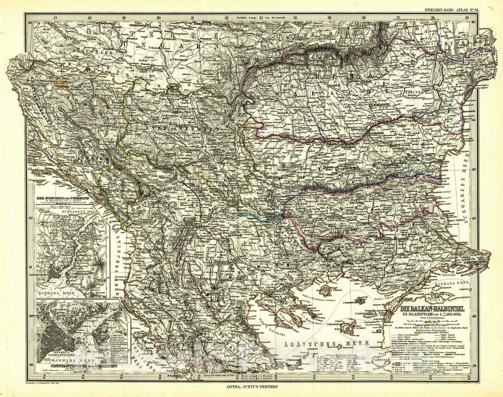 Historic Map : 1881 Die Balkan-Halbinsel : Vintage Wall Art
