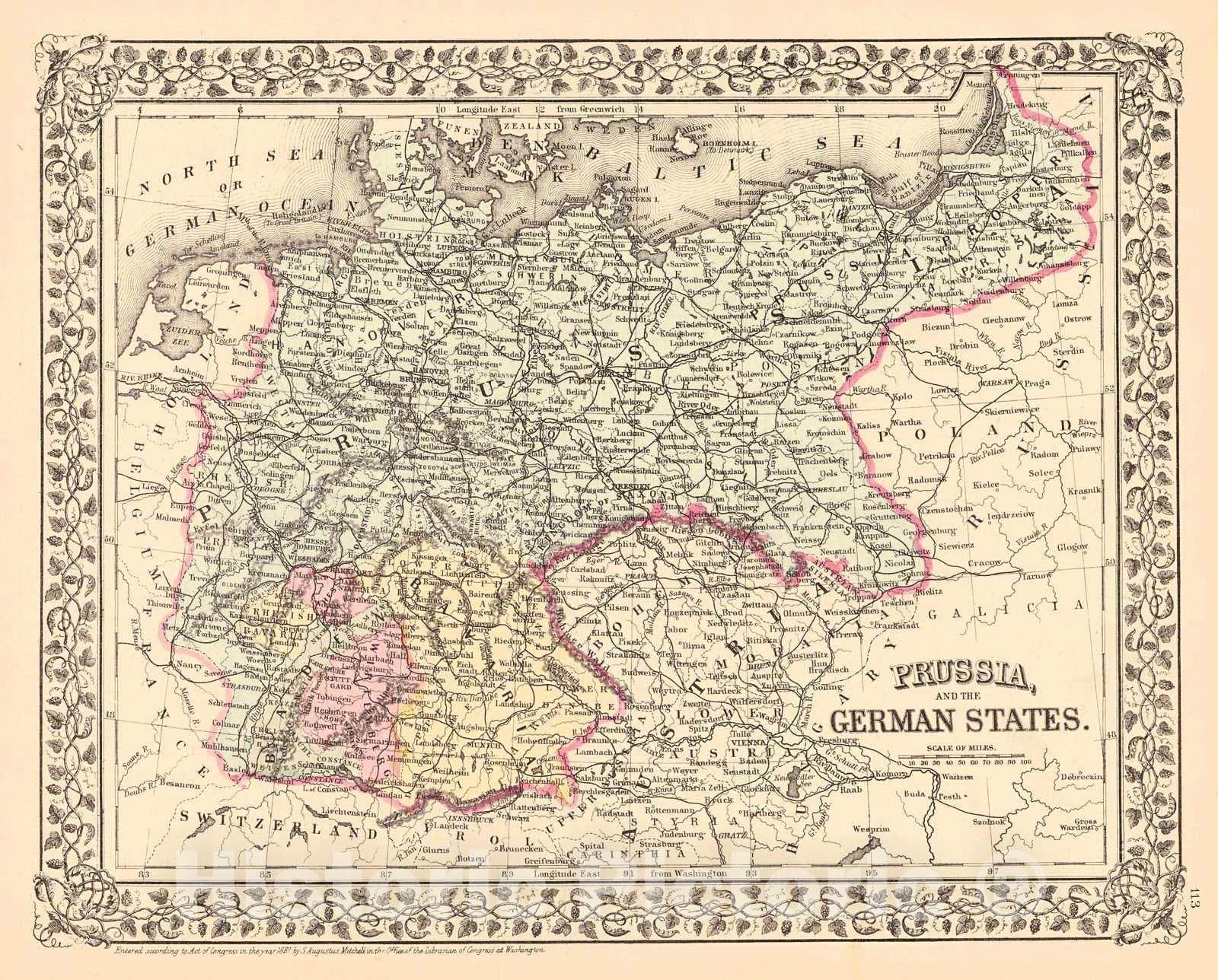 Historic Map : 1881 Prussia, and the German States : Vintage Wall Art