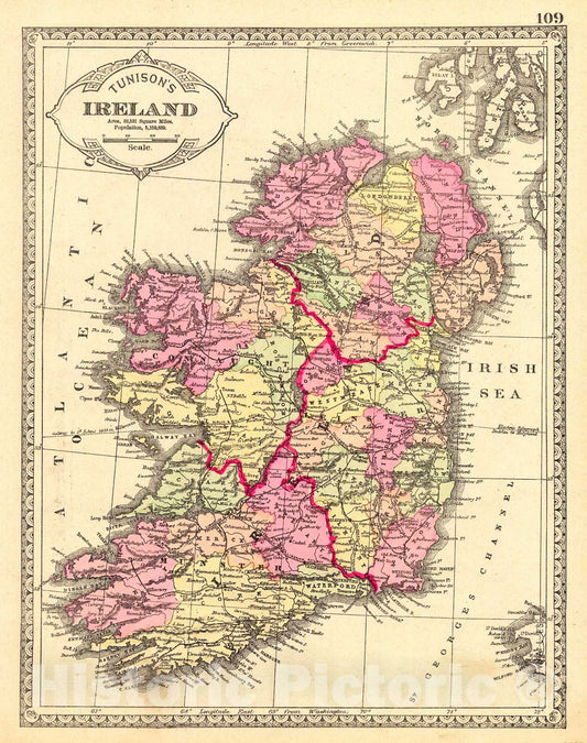 Historic Map : 1882 Tunison's Ireland : Vintage Wall Art