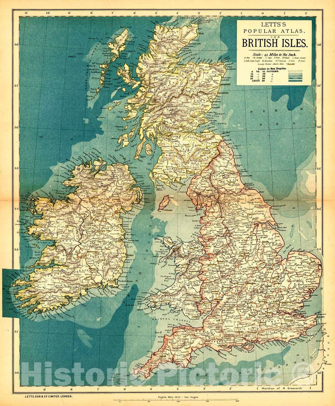 Historic Map : 1884 British Isles : Vintage Wall Art