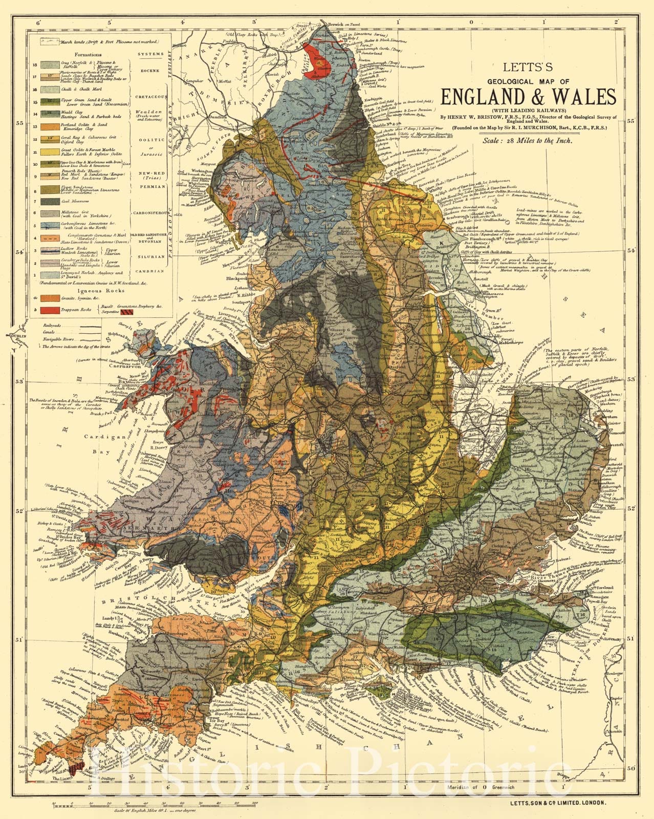 Historic Map : 1884 Geological Map of England and Wales  : Vintage Wall Art