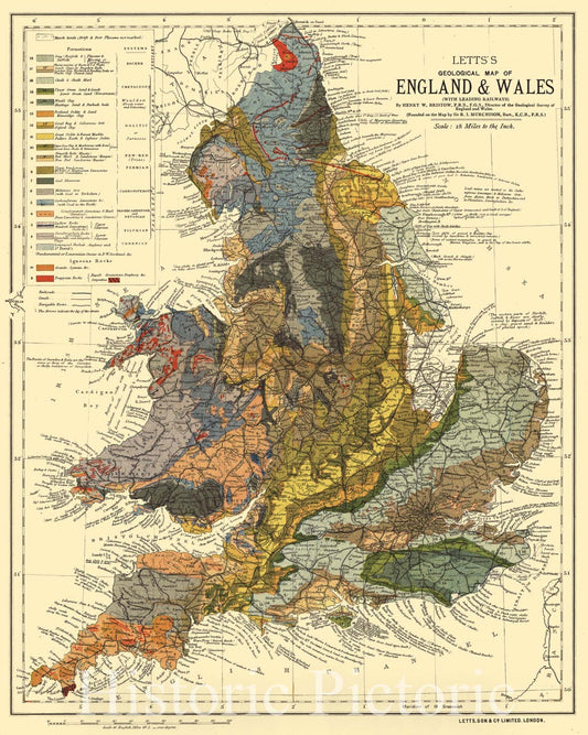 Historic Map : 1884 Geological Map of England and Wales  : Vintage Wall Art