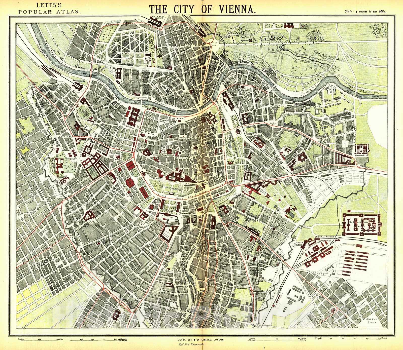 Historic Map : 1884 City of Vienna : Vintage Wall Art