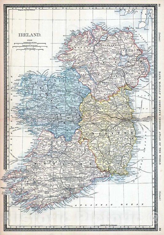 Historic Map : 1884 Ireland : Vintage Wall Art