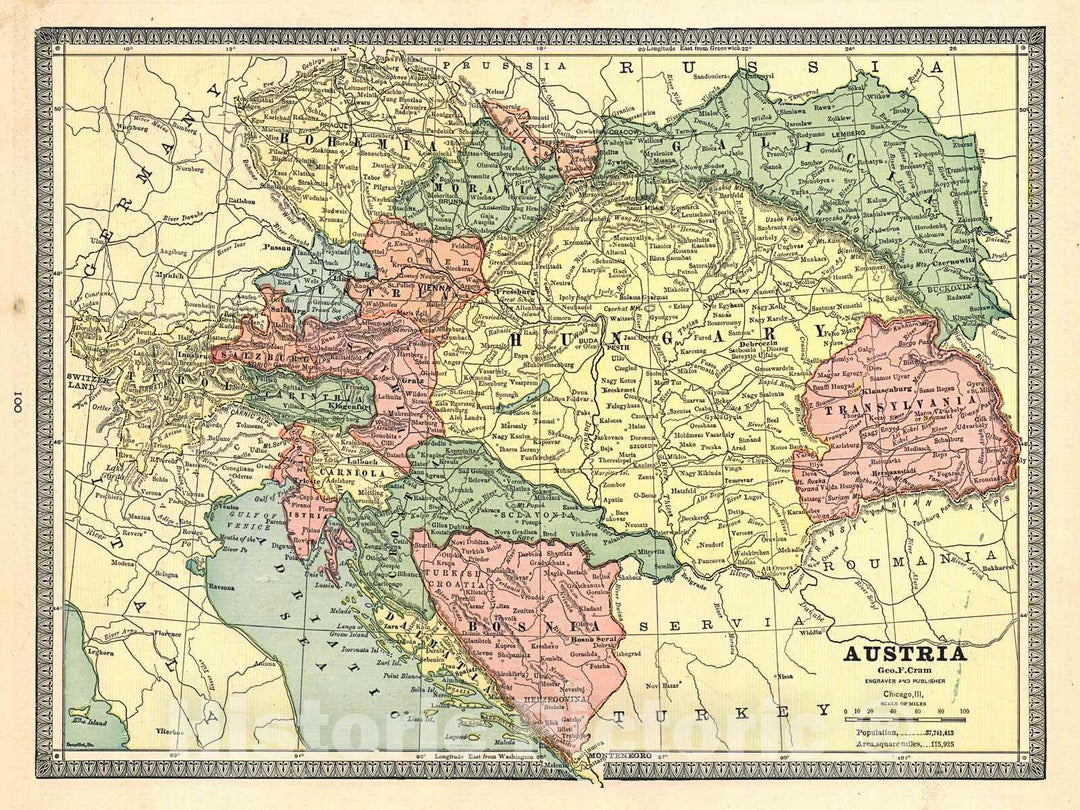 Historic Map : 1885 Austria : Vintage Wall Art