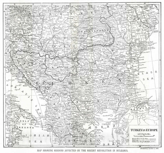 Historic Map : 1885 Turkey in Europe - Map Showing Regions Affected by the Recent Revolution in Bulgaria : Vintage Wall Art
