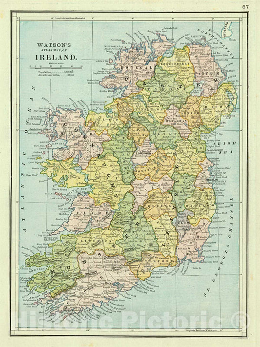 Historic Map : 1885 Ireland : Vintage Wall Art