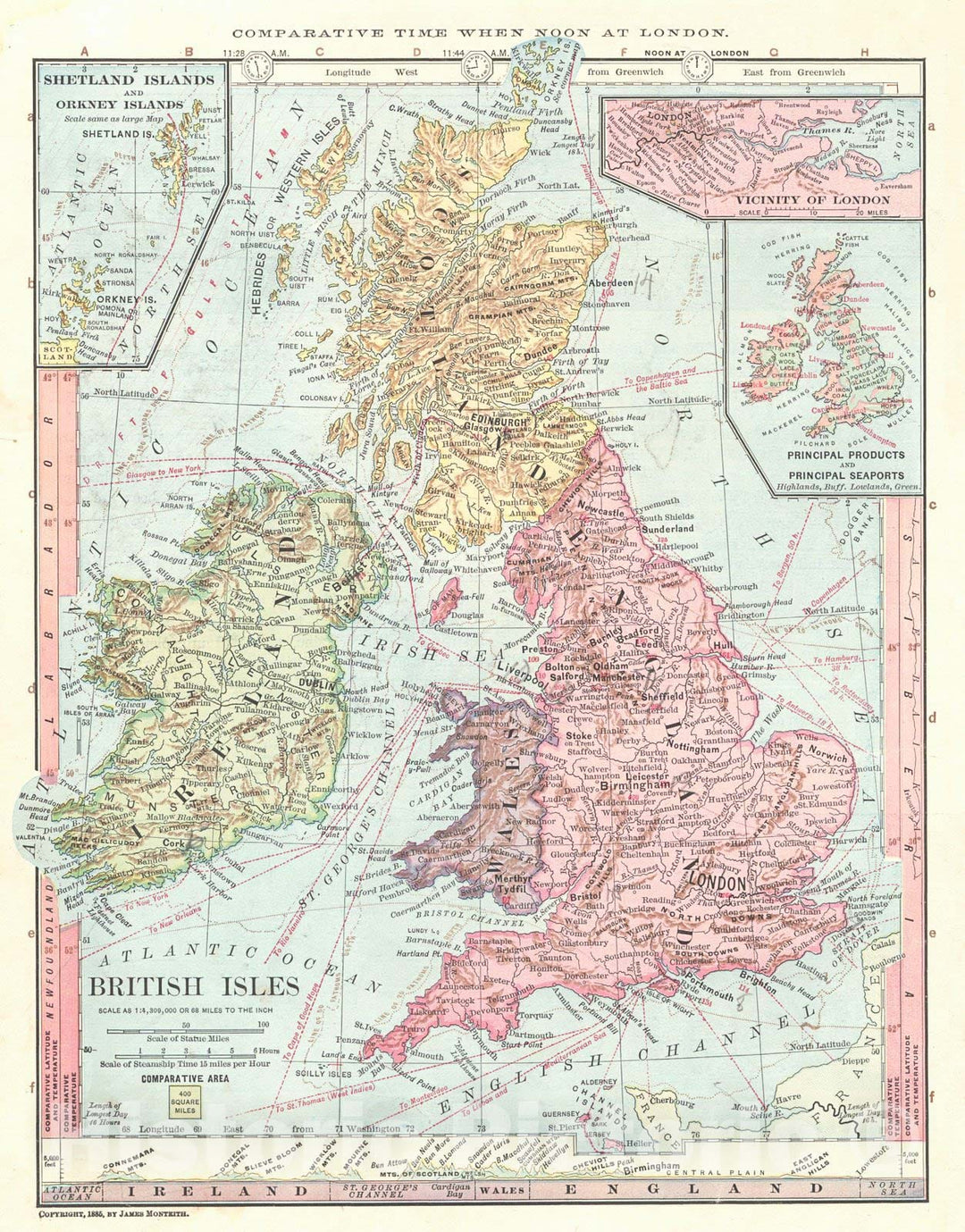 Historic Map : 1886 British Isles : Vintage Wall Art