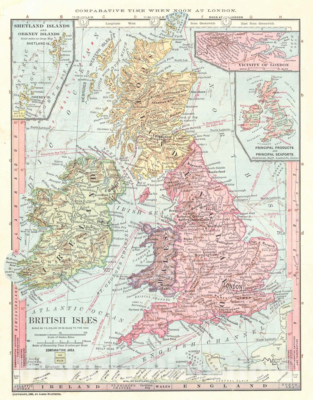 Historic Map : 1886 British Isles : Vintage Wall Art