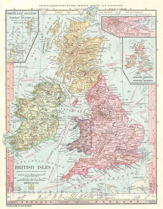 Historic Map : 1886 British Isles : Vintage Wall Art