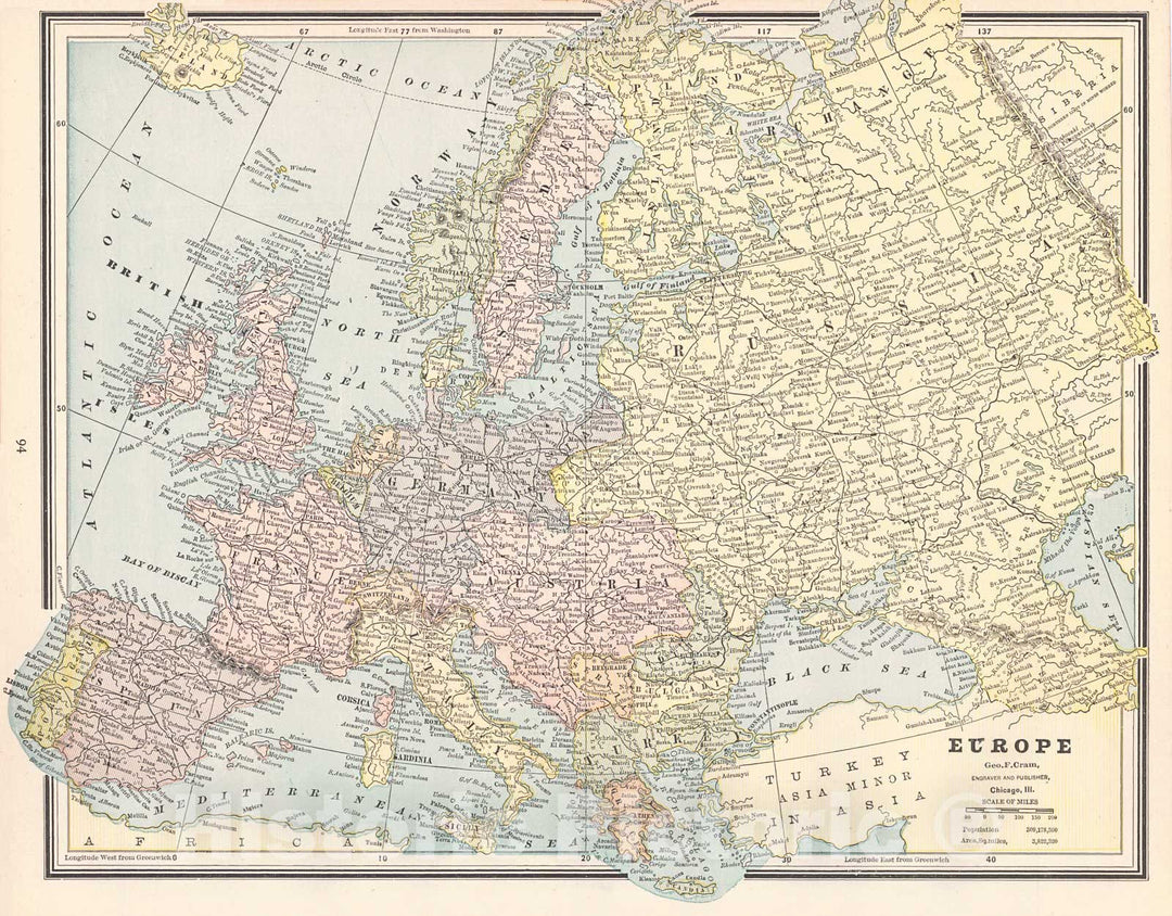 Historic Map : 1887 Europe : Vintage Wall Art