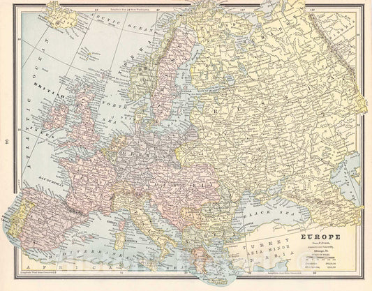 Historic Map : 1887 Europe : Vintage Wall Art