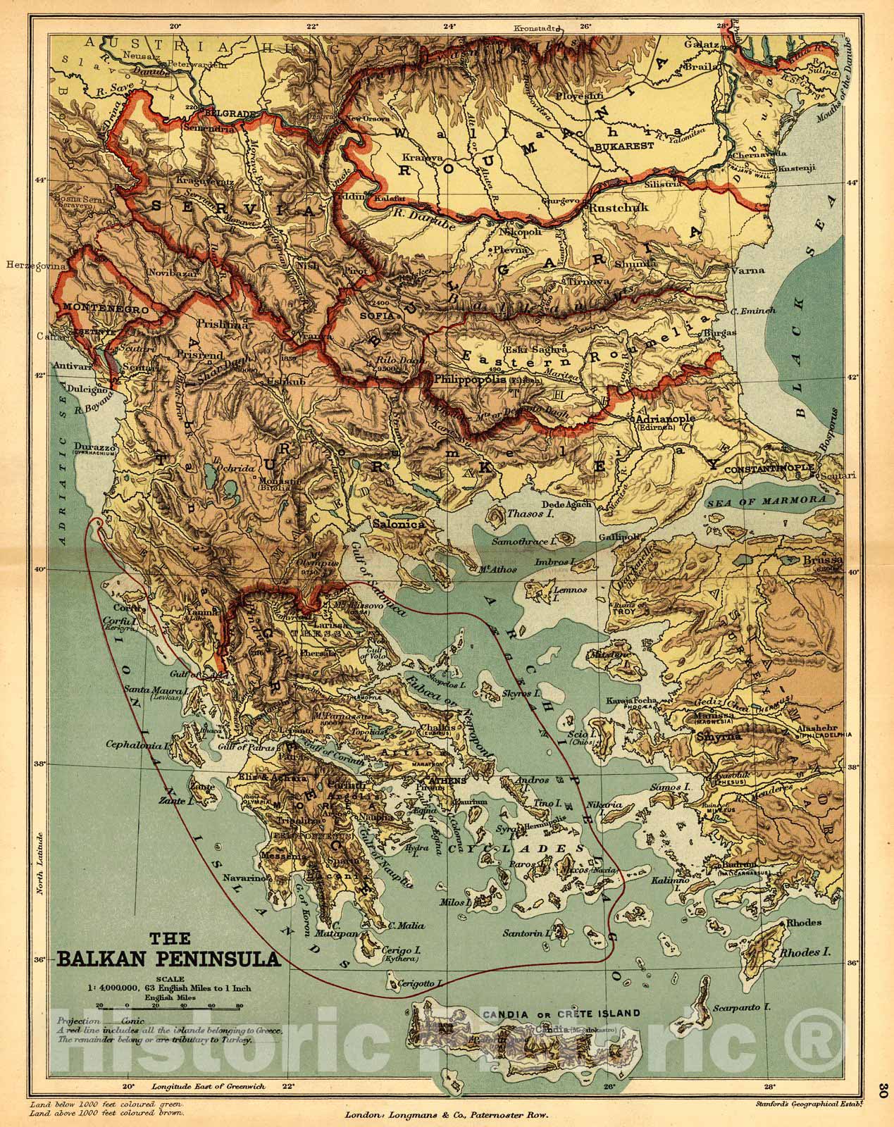 Historic Map : 1889 The Balkan Peninsula : Vintage Wall Art