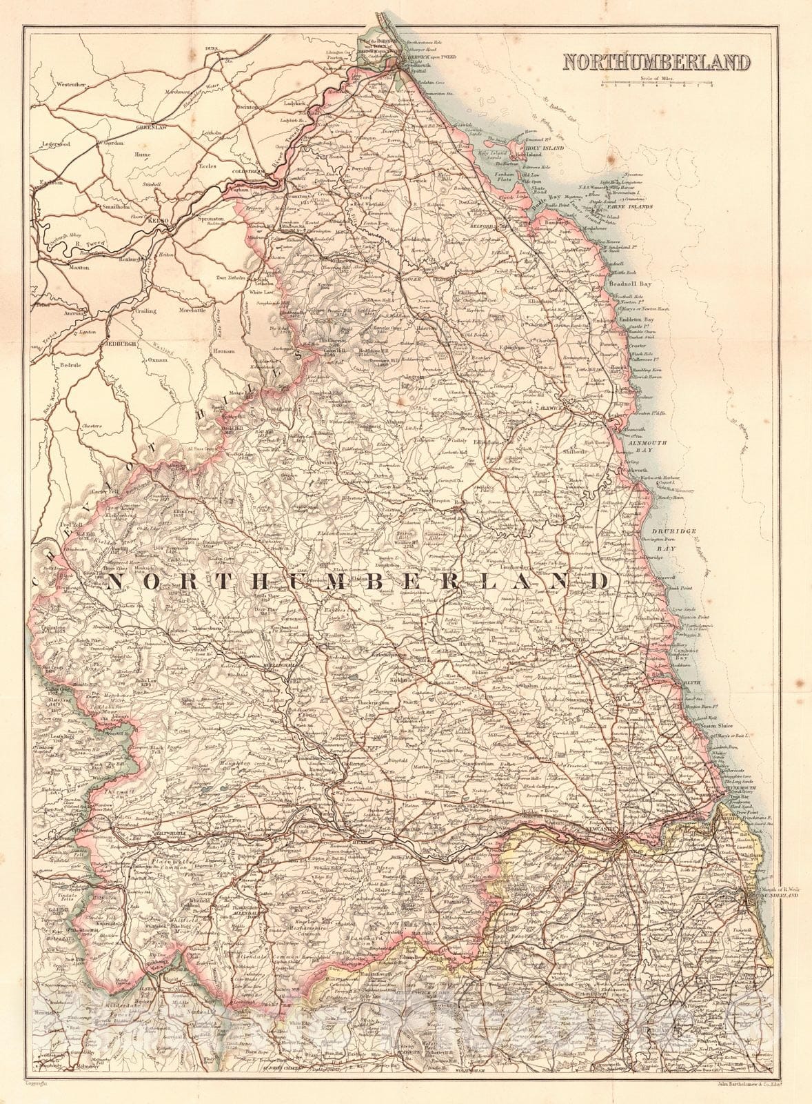 Historic Map : 1890 Map of Northumberland : Vintage Wall Art