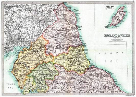 Historic Map : 1890 England and Wales (Section 1) : Vintage Wall Art