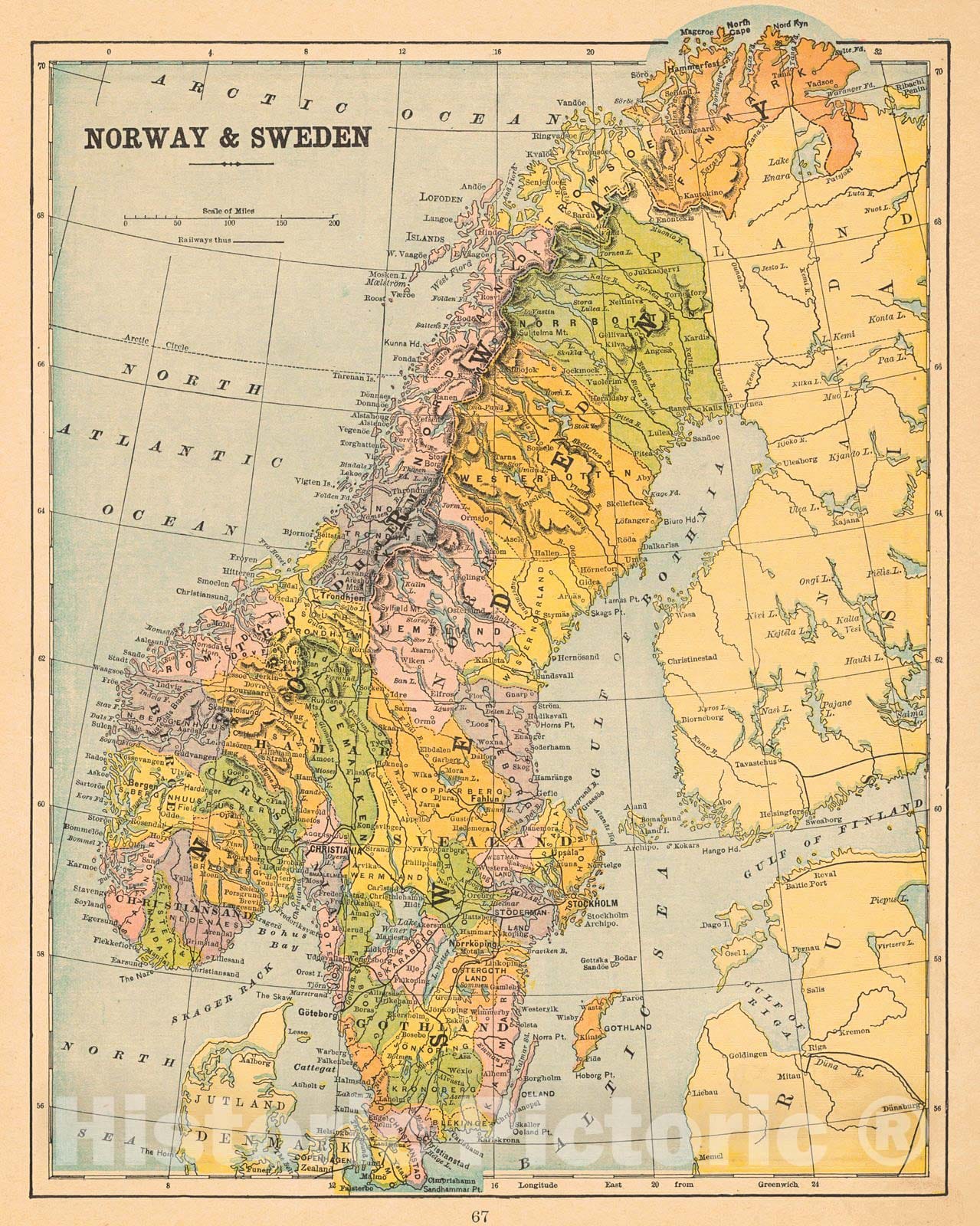 Historic Map : 1891 Norway & Sweden : Vintage Wall Art
