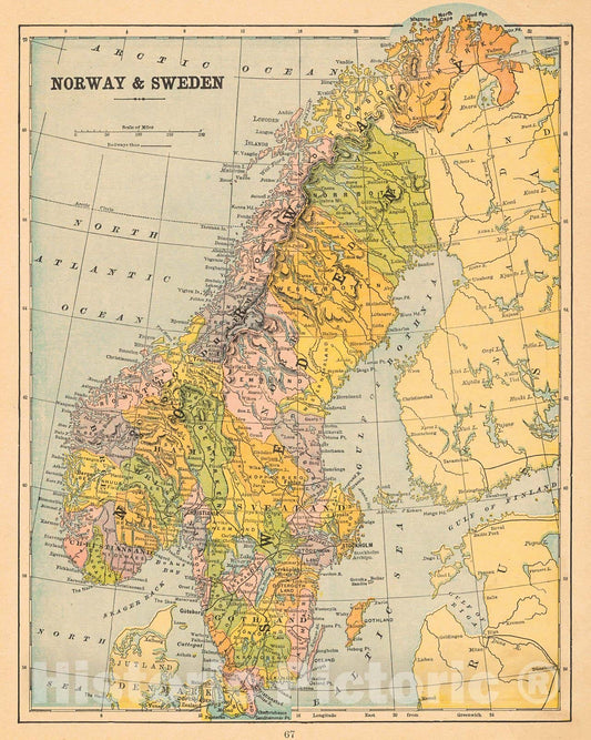Historic Map : 1891 Norway & Sweden : Vintage Wall Art