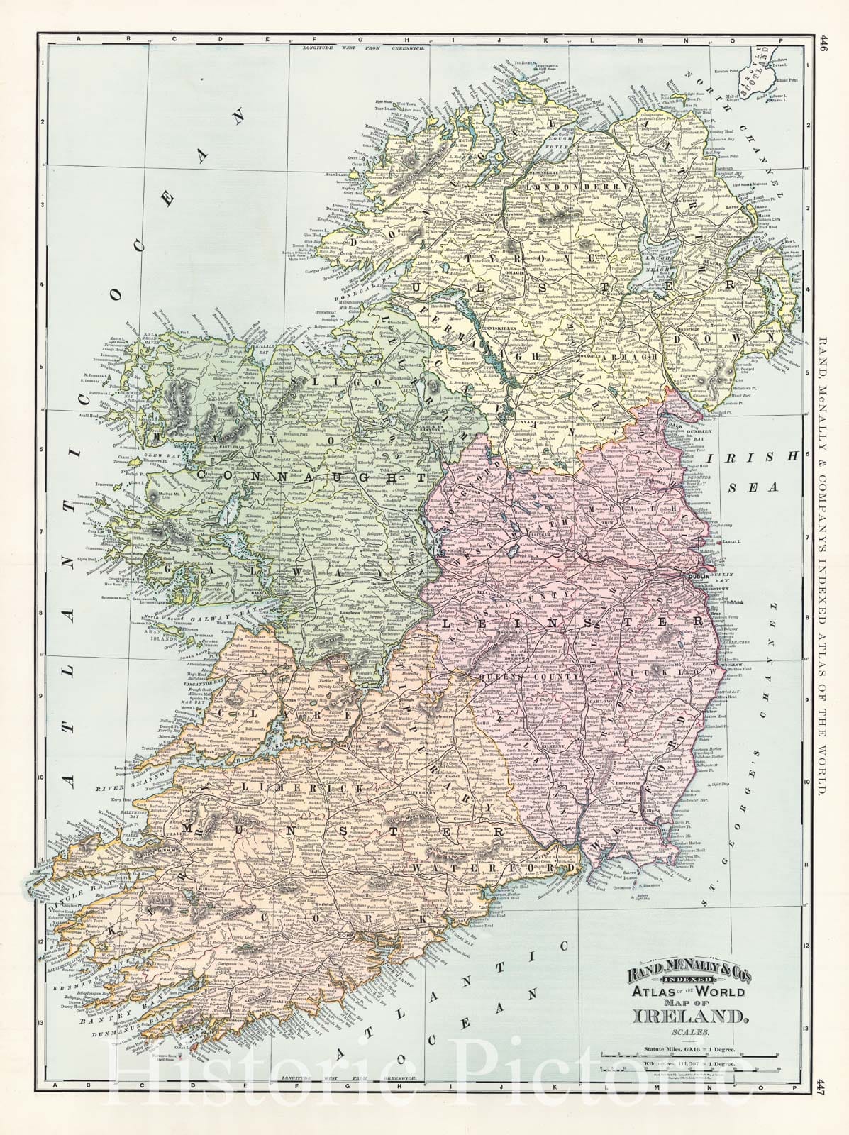Historic Map : 1892 Map of Ireland : Vintage Wall Art
