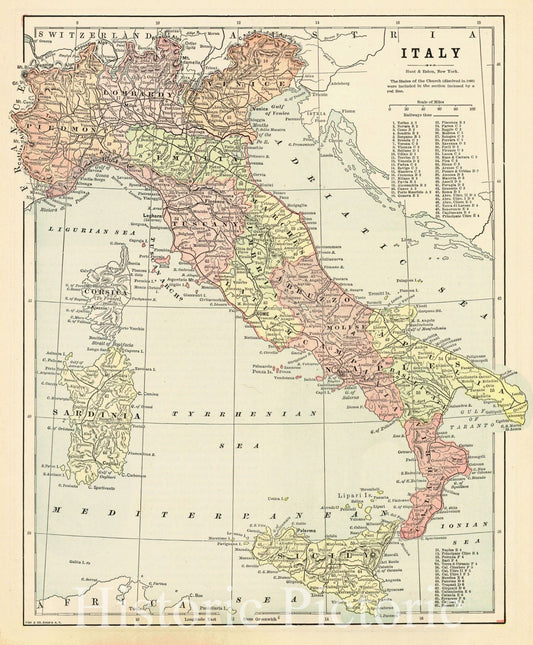 Historic Map : 1892 Italy : Vintage Wall Art