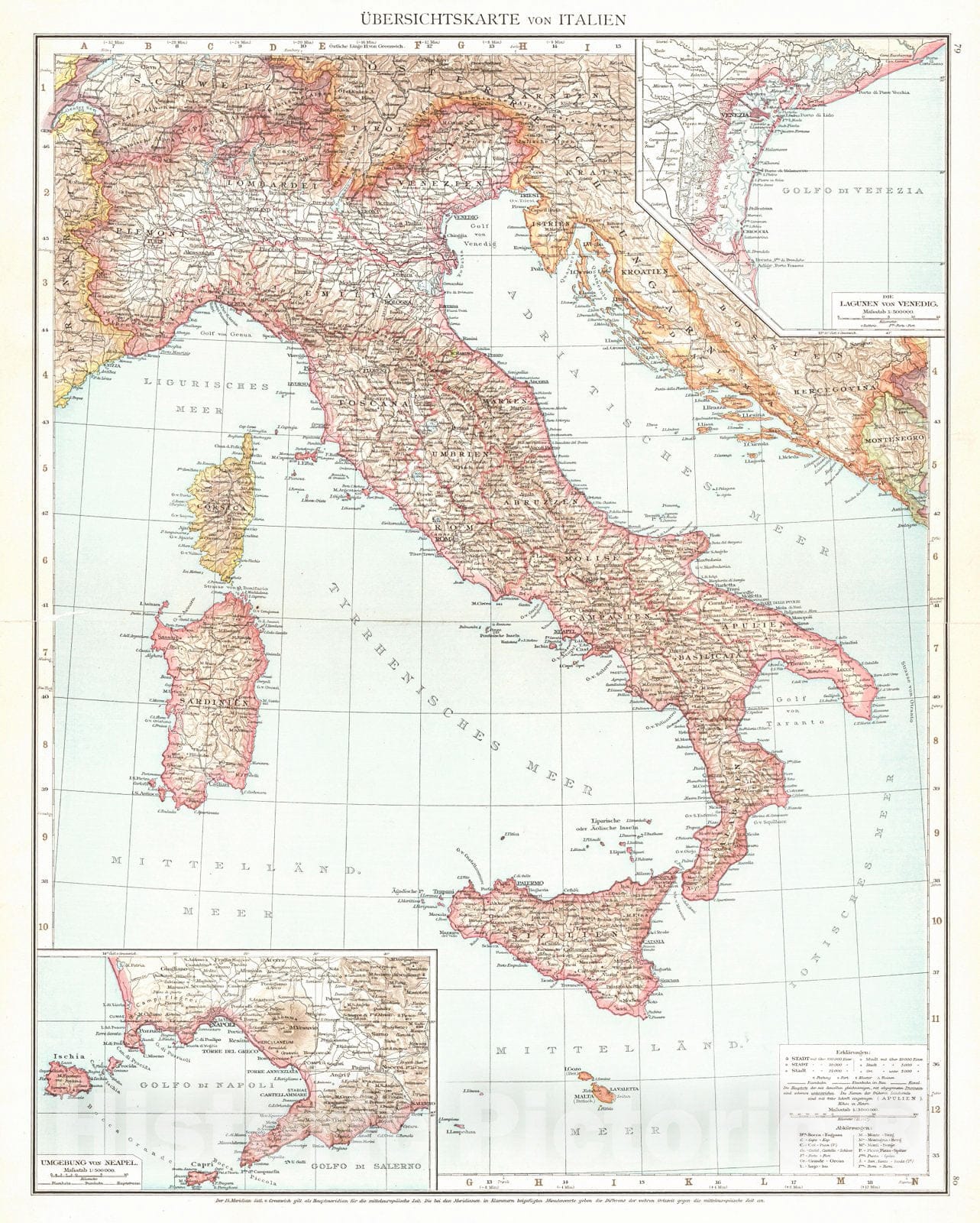 Historic Map : 1893 Ubersichtskarte von Italien : Vintage Wall Art