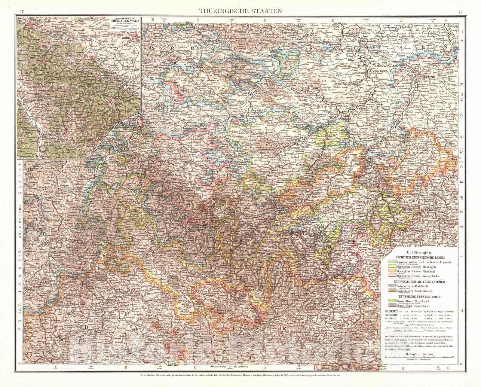 Historic Map : 1893 Thuringische Staaten : Vintage Wall Art