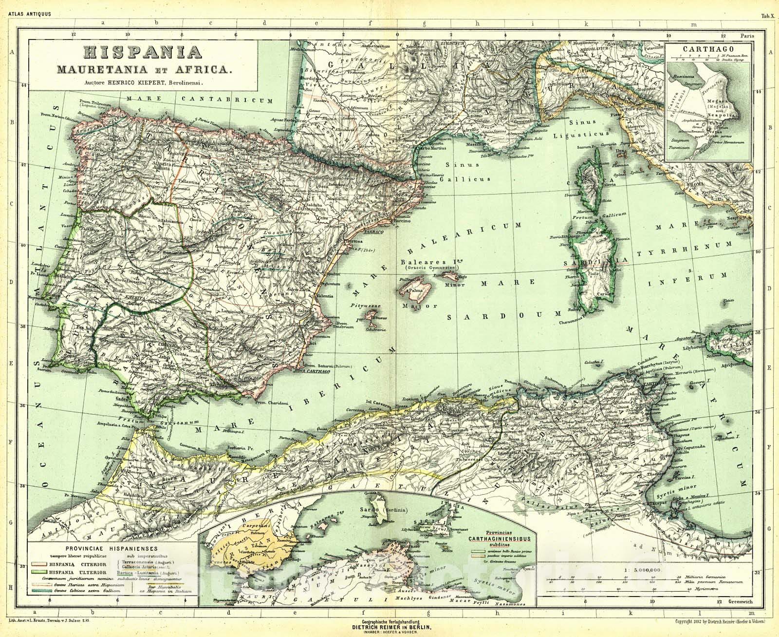 Historic Map : 1894 Hispania Mauretania et Africa : Vintage Wall Art