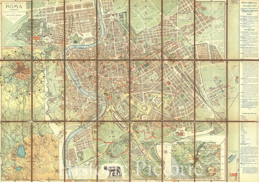 Historic Map : 1895 Rome and its Environs with Topography of the actual Streets, Squares, Churches, Monuments and Roman, Christan, and Medieval Antiquities : Vintage Wall Art