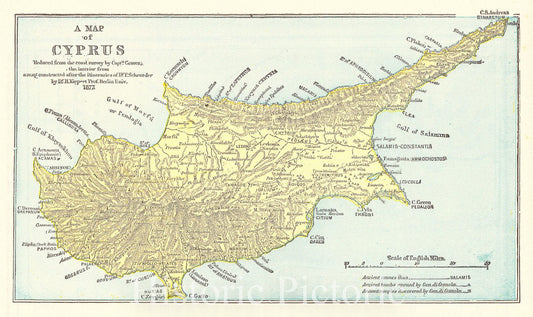 Historic Map : 1896 A Map of Cyprus  : Vintage Wall Art