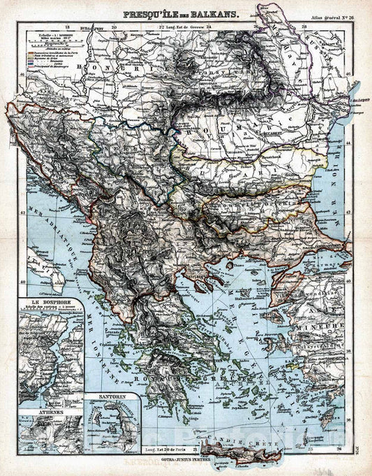 Historic Map : 1897 Presqu Ile des Balkans : Vintage Wall Art