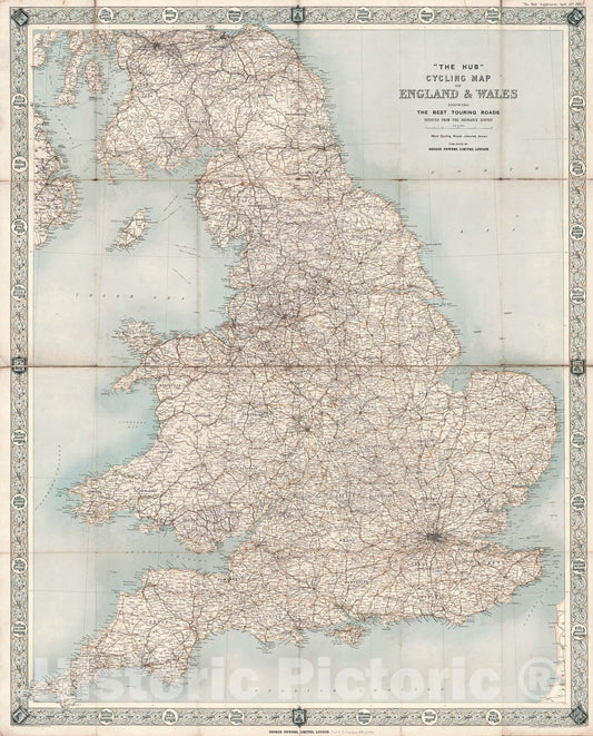 Historic Map : 1897 "The Hub" Cycling Map of England and Wales : Vintage Wall Art