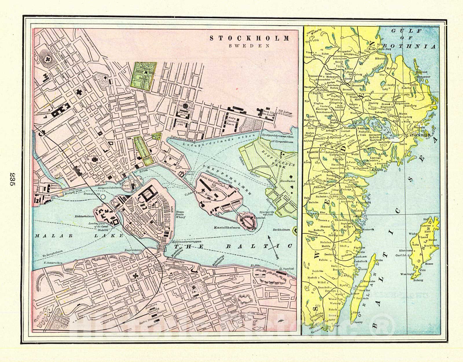 Historic Map : 1898 Stockholm & Gulf of Bothnia : Vintage Wall Art