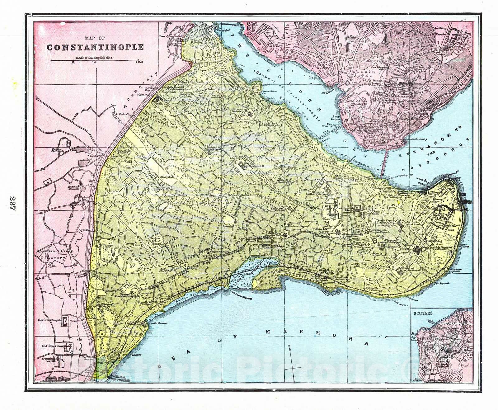 Historic Map : 1898 Map of Constantinople : Vintage Wall Art