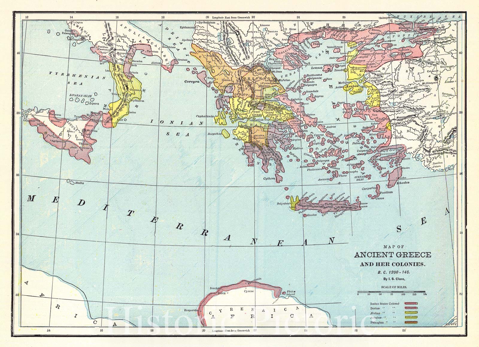 Historic Map : 1898 Map of Ancient Greece & her colonies, B.C. 1200 - 146 : Vintage Wall Art