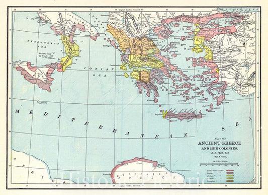 Historic Map : 1898 Map of Ancient Greece & her colonies, B.C. 1200 - 146 : Vintage Wall Art