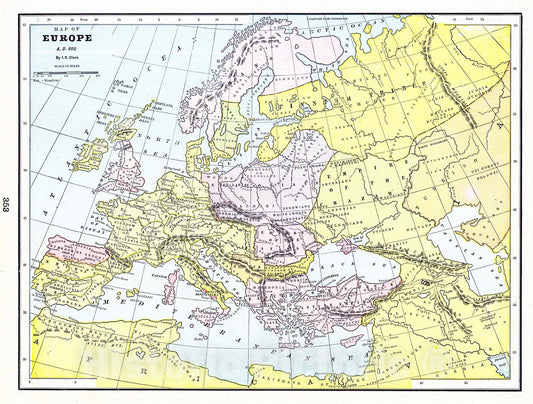 Historic Map : 1898 Map of Europe, A.D. 800 : Vintage Wall Art