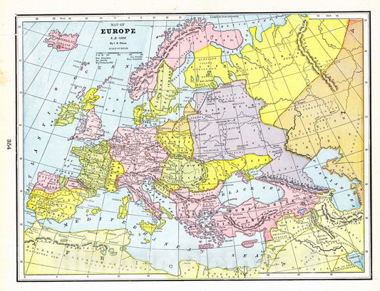 Historic Map : 1898 Map of Europe, A.D. 1000 : Vintage Wall Art
