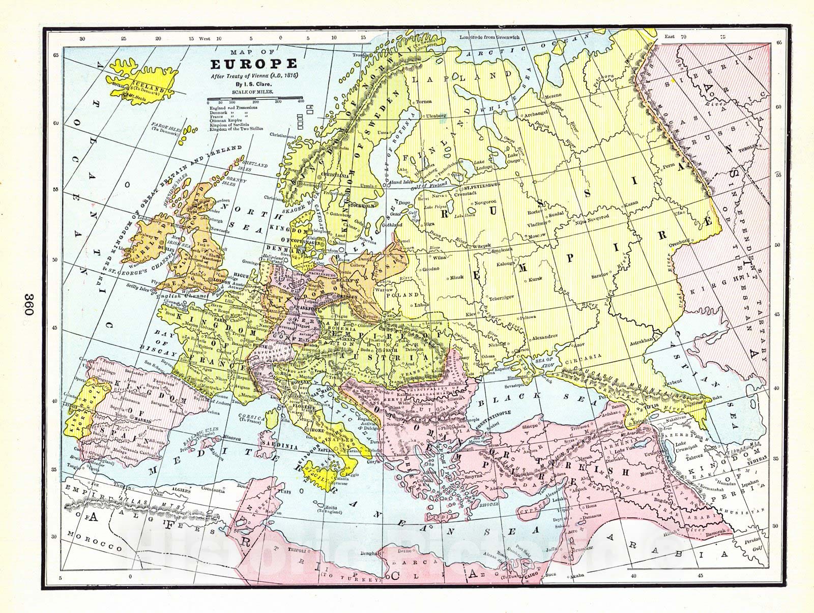 Historic Map : 1898 Map of Europe After Treaty of Vienna (A.D. 1815) : Vintage Wall Art